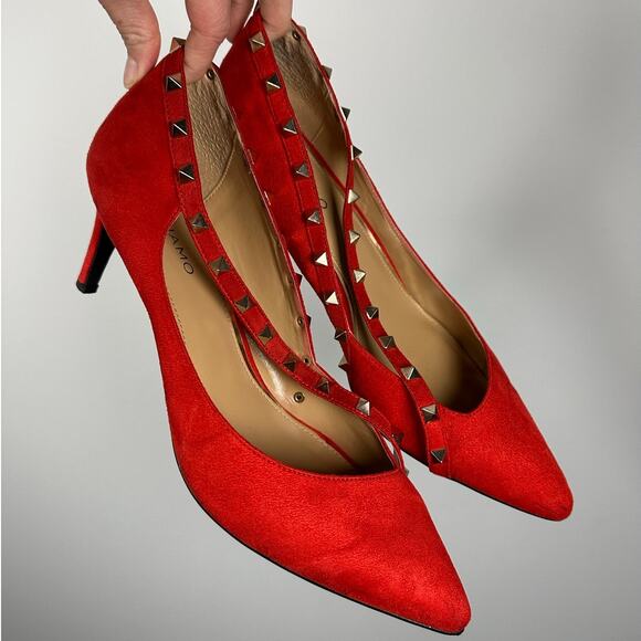 Andiamo Red Suede Studded Strap Heels Women's 11 - Picture 9 of 9